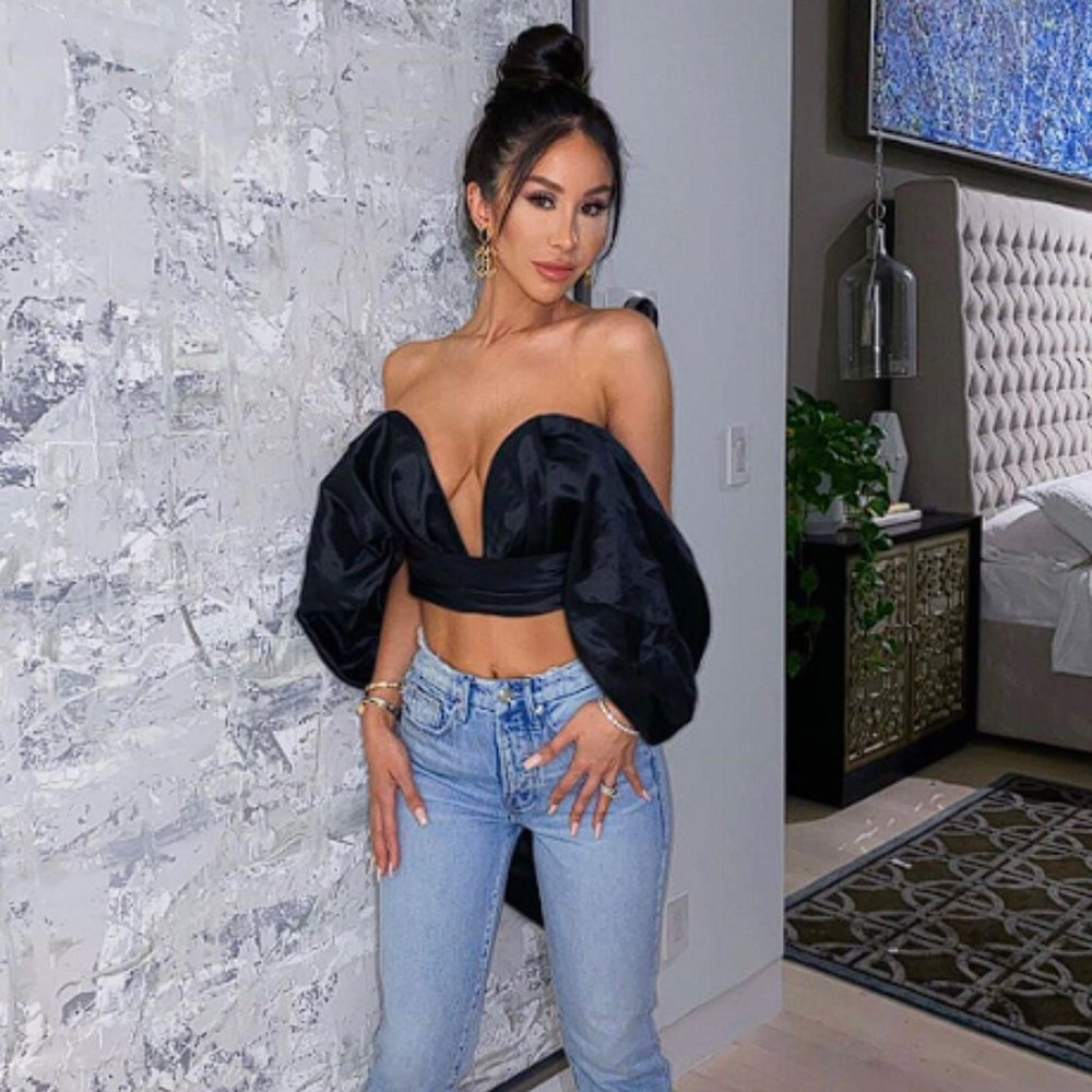 House of CB 'Elisetta' Black Satin Plunge Bustier Crop Top NWOT